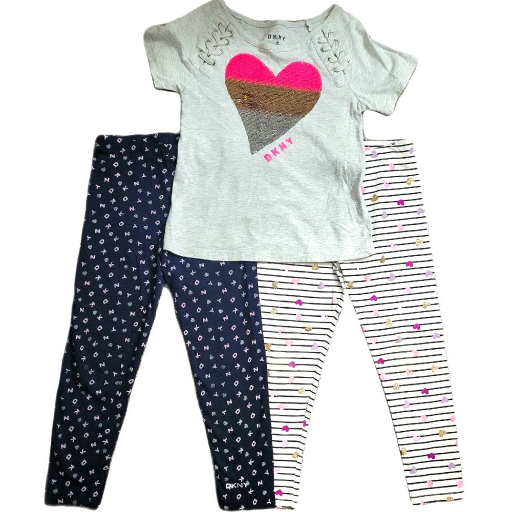DKNY Sequin Flip Heart Tee & Pants Set Girls 5/6